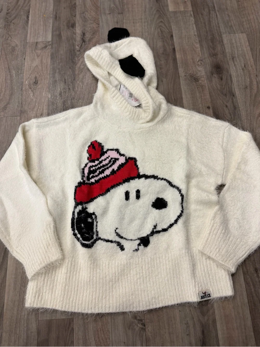 Justice x Peanuts Snoopy Hooded Fuzzy Sweater NWT Girls Size L (12/14)